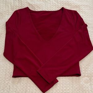 Deep V-Neck Long Sleeve Women’s Top - Burgundy